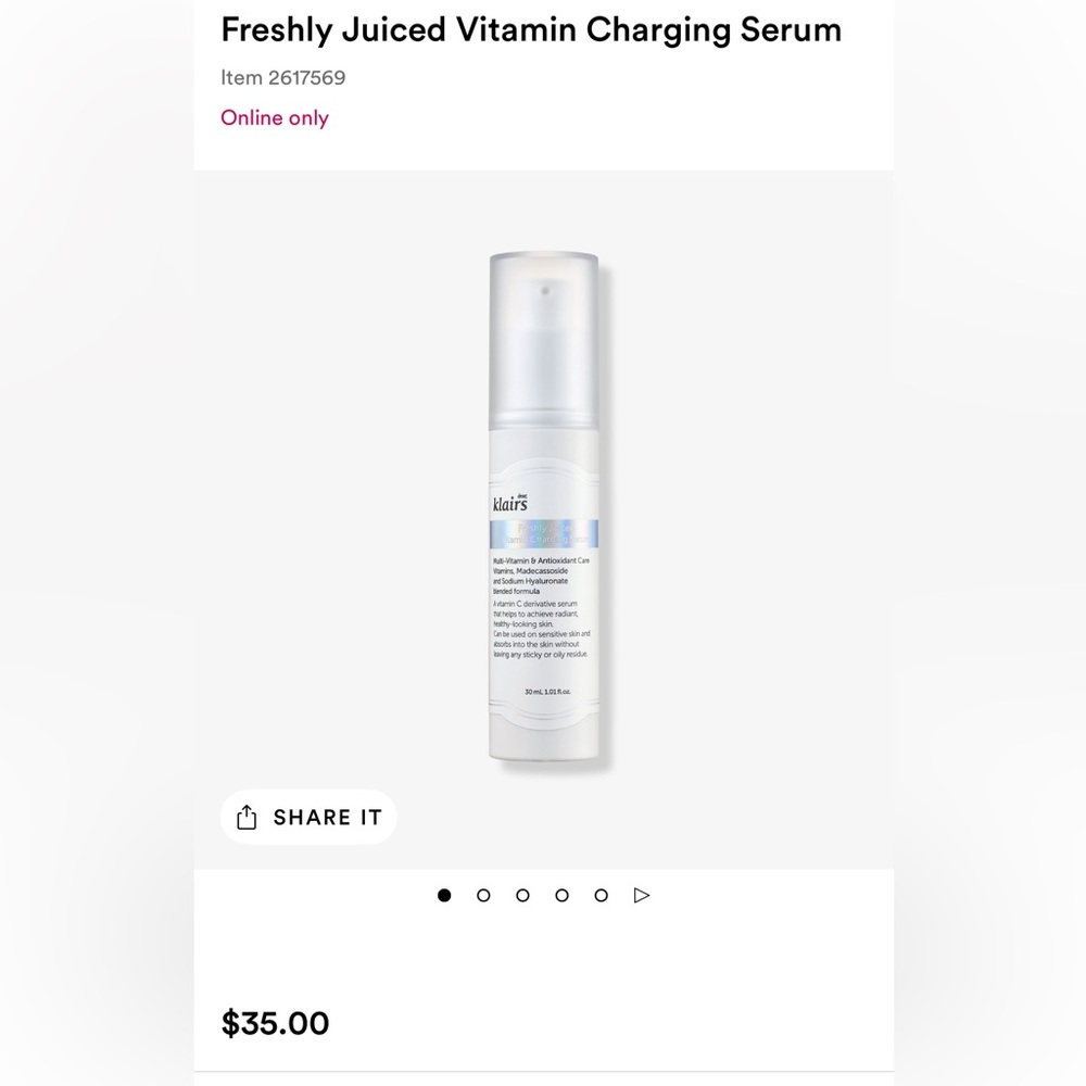Klairs Freshly Juiced Vitamin Charged Serum